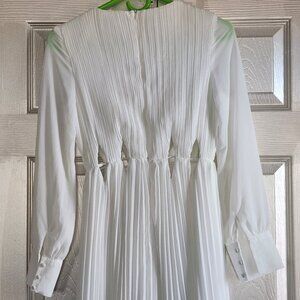 NEW White floor length pleated long sleeve cutout gown